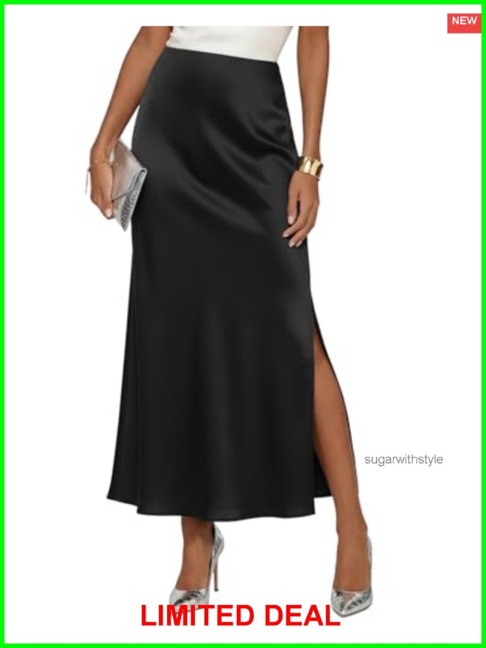 High Waisted Satin Maxi Skirt Side Split Long Flowy A-Line